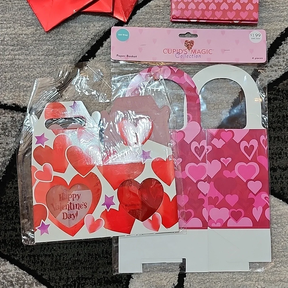 VINTAGE VALENTINES GIFT/SNACK BAGS  GIFT WRAP DOILIES PAPER BASKEST BUNDLE